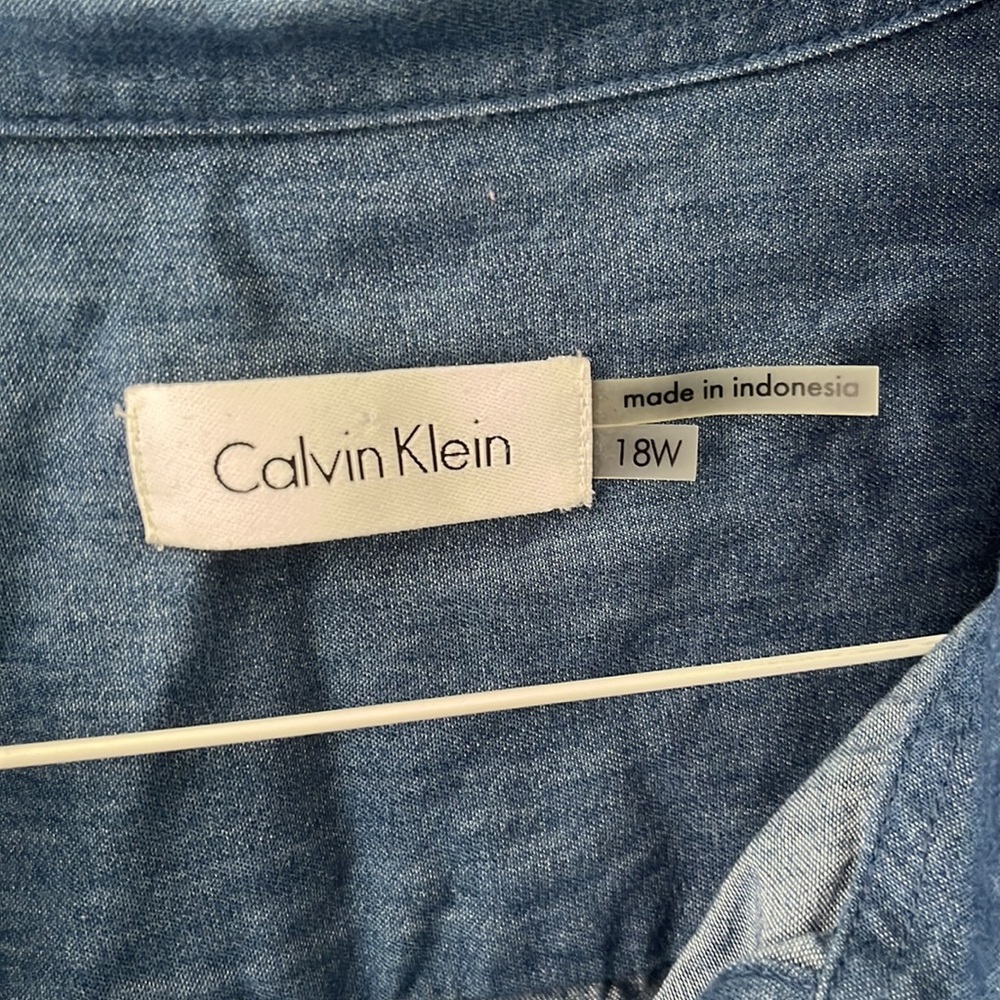 Calvin Klein Chambray Drawstring Shirtdress - Picture 2 of 4